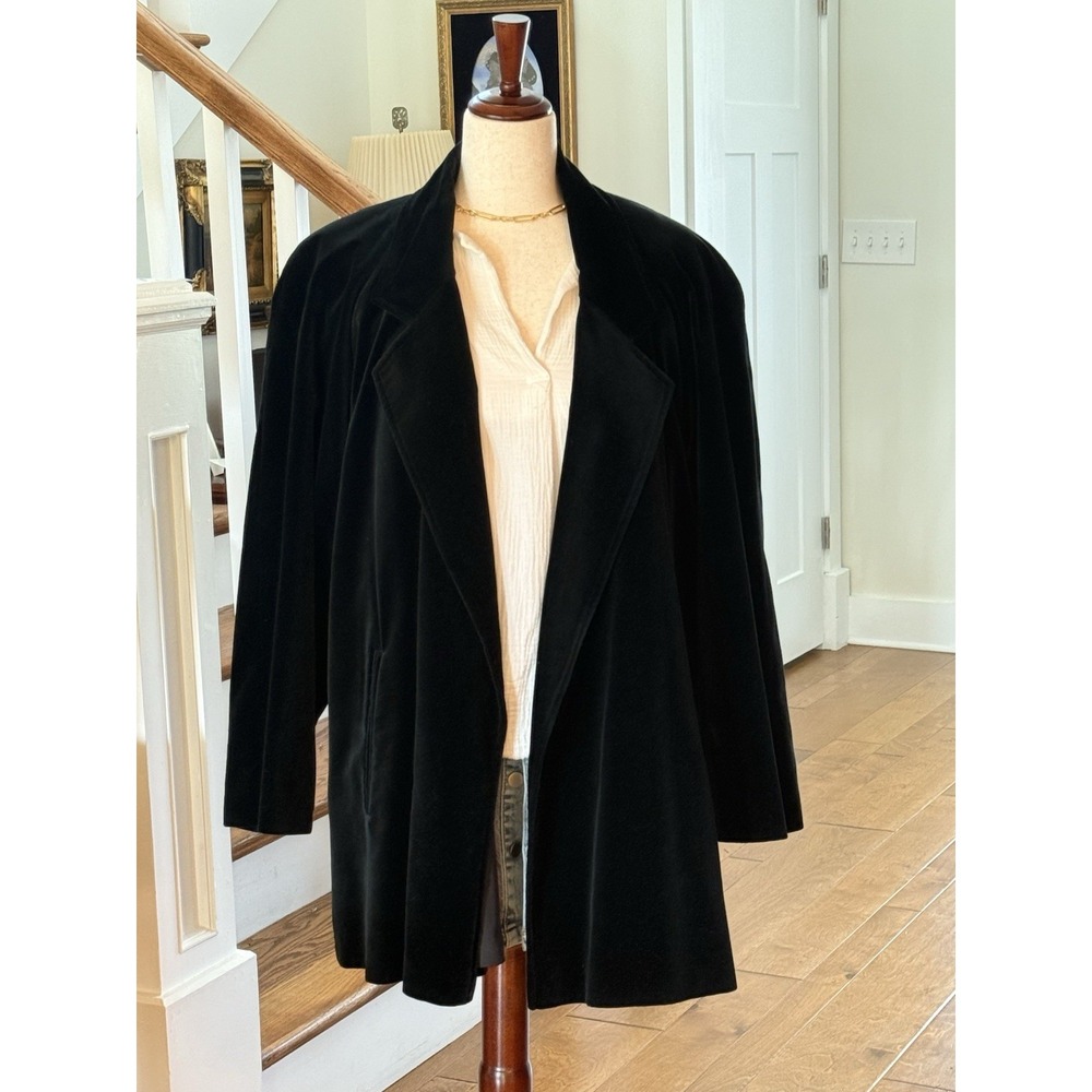 Vintage Portrait‎ Black Velvet Swing Womens Lg Coat Duster Ladies Union Made USA